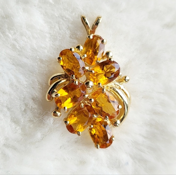 Gorgeous Genuine Citrine multi stones 14k solid gold pendant 🧡✨️ New! - Picture 4 of 11